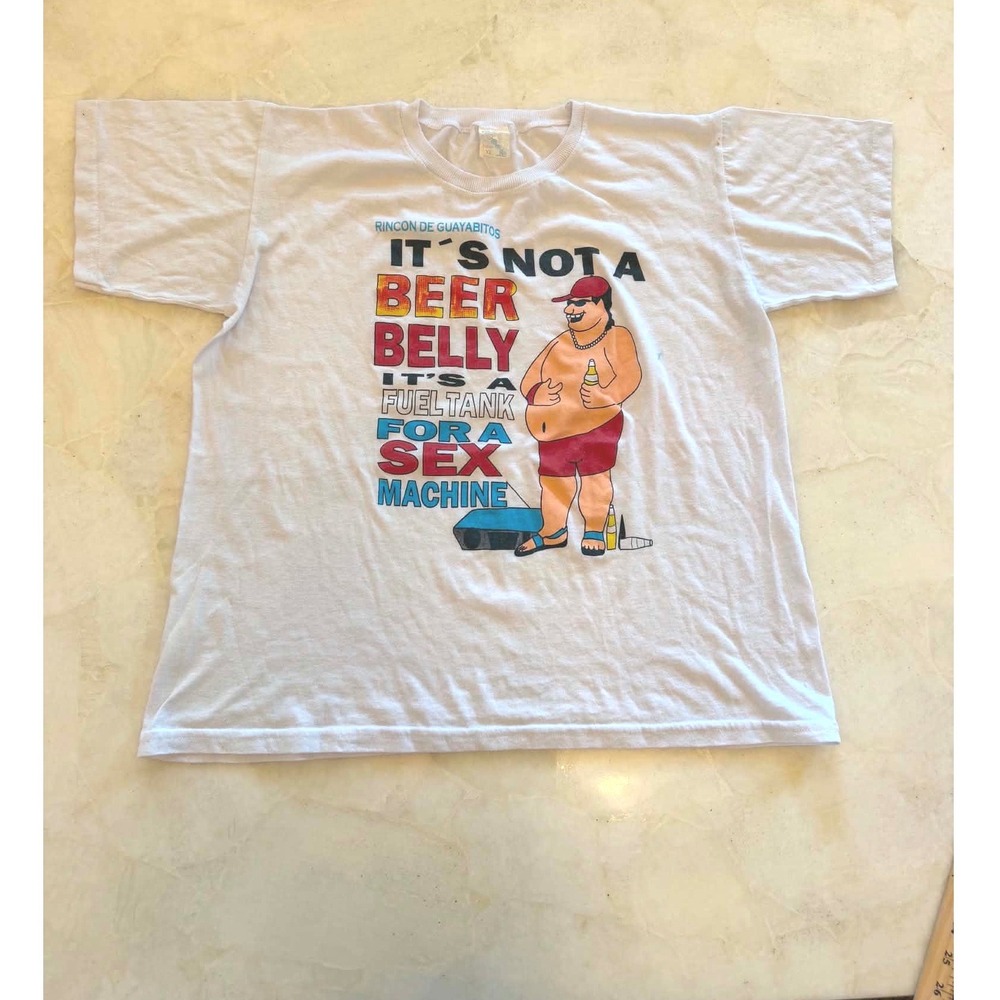 Vintage Beach Factory Funny Beer Belly Sex Machine Graphic T-Shirt XL White